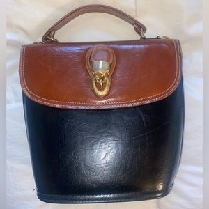 Brown and Black leather vintage clutch